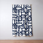 Mid Century Modern Piquet Abstract Multi Pattern in Nautical Navy Blue and White Window Curtain Gallery Image 3