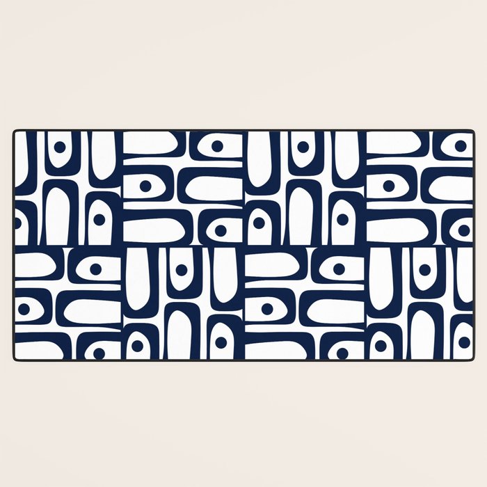 Mid Century Modern Piquet Abstract Multi Pattern in Nautical Navy Blue and White Desk Mat Gallery Image 3