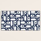 Mid Century Modern Piquet Abstract Multi Pattern in Nautical Navy Blue and White Desk Mat Gallery Image 3