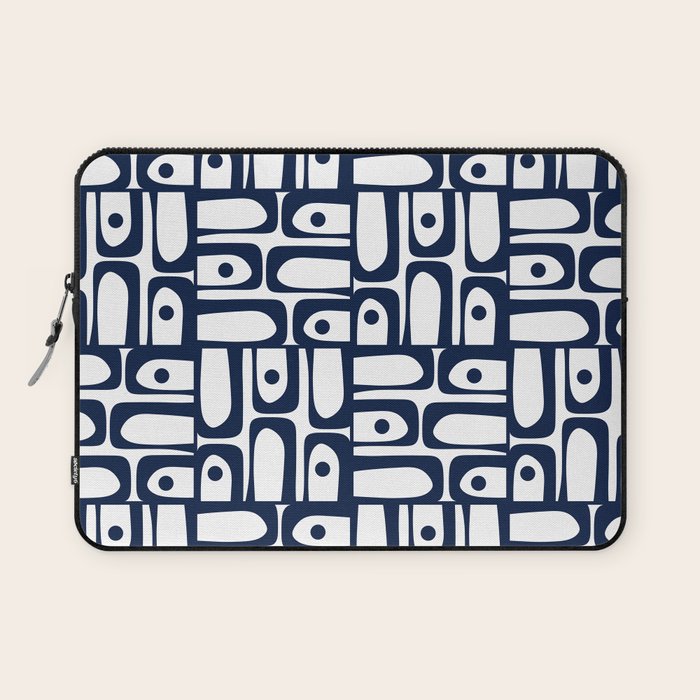 Mid Century Modern Piquet Abstract Multi Pattern in Nautical Navy Blue and White Laptop Sleeve Gallery Image 1