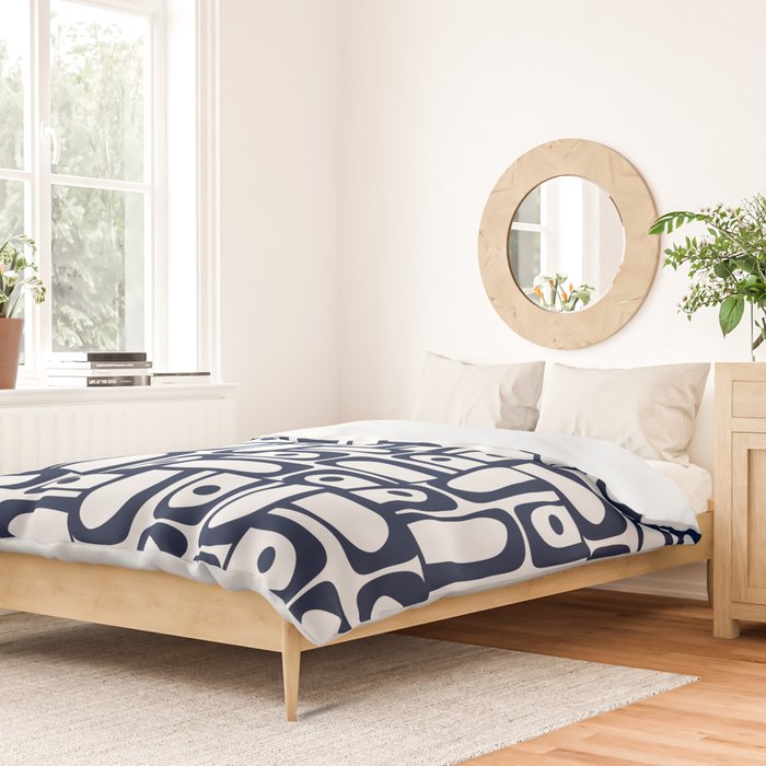 Mid Century Modern Piquet Abstract Multi Pattern in Nautical Navy Blue and White Duvet Cover Gallery Image 2