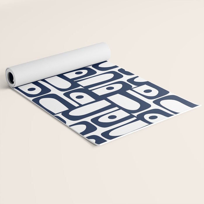 Mid Century Modern Piquet Abstract Multi Pattern in Nautical Navy Blue and White Yoga Mat Gallery Image 2
