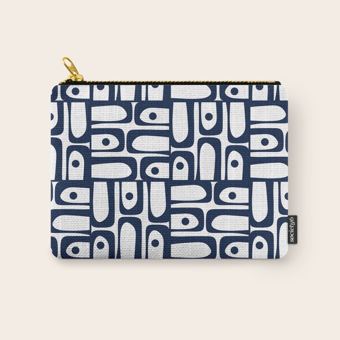 Mid Century Modern Piquet Abstract Multi Pattern in Nautical Navy Blue and White Carry All Pouch Gallery Image 1