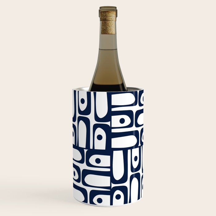 Mid Century Modern Piquet Abstract Multi Pattern in Nautical Navy Blue and White Wine Chiller Gallery Image 3