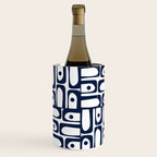 Mid Century Modern Piquet Abstract Multi Pattern in Nautical Navy Blue and White Wine Chiller Gallery Image 3