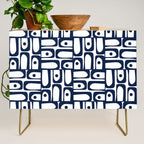 Mid Century Modern Piquet Abstract Multi Pattern in Nautical Navy Blue and White Credenza Gallery Image 1