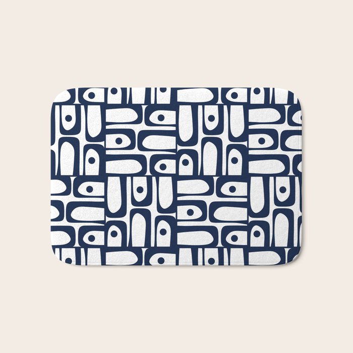 Mid Century Modern Piquet Abstract Multi Pattern in Nautical Navy Blue and White Bath Mat Gallery Image 1