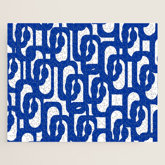 Bright Blue and White Mid-century Modern Loop Pattern  Jigsaw Puzzle Gallery Image 1