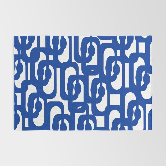 Bright Blue and White Mid-century Modern Loop Pattern  Rug Gallery Image 2