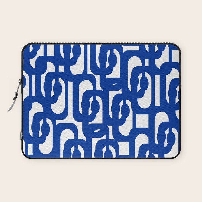 Bright Blue and White Mid-century Modern Loop Pattern  Laptop Sleeve Gallery Image 1