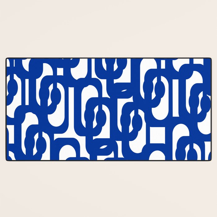 Bright Blue and White Mid-century Modern Loop Pattern  Desk Mat Gallery Image 3