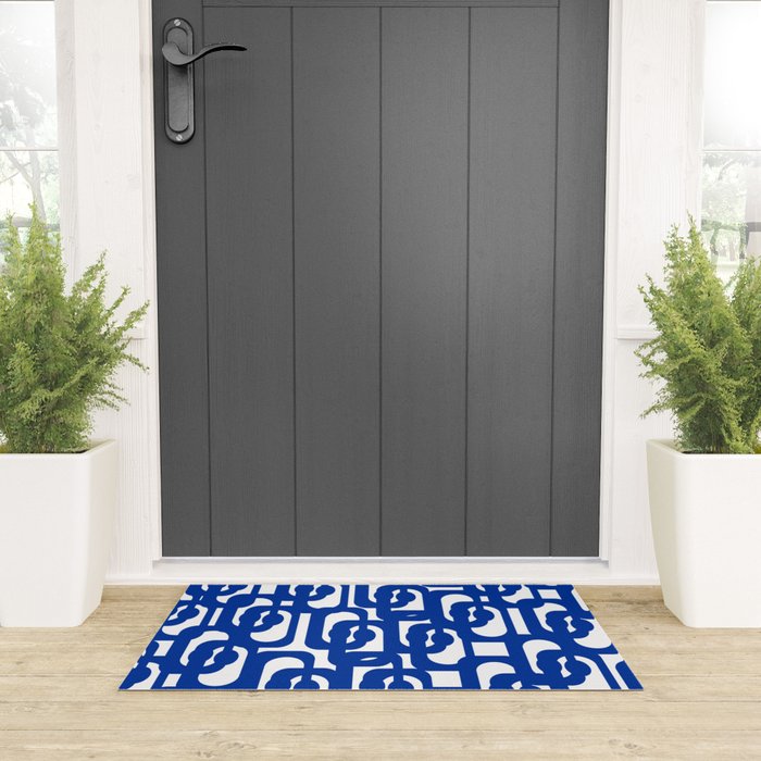 Bright Blue and White Mid-century Modern Loop Pattern  Welcome Mat Gallery Image 3
