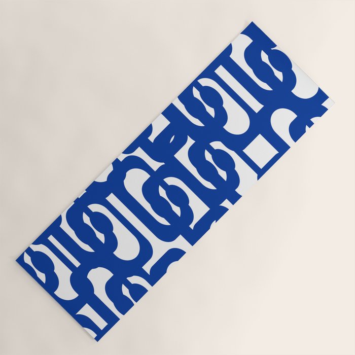 Bright Blue and White Mid-century Modern Loop Pattern  Yoga Mat Gallery Image 1