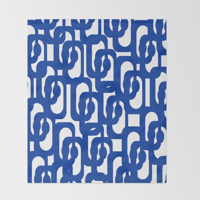Bright Blue and White Mid-century Modern Loop Pattern  Throw Blanket Gallery Image 2