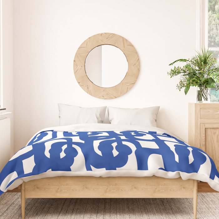 Bright Blue and White Mid-century Modern Loop Pattern  Duvet Cover Gallery Image 3