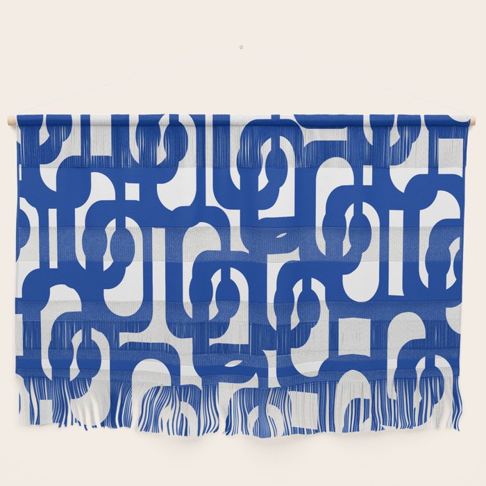 Bright Blue and White Mid-century Modern Loop Pattern  Wall Hanging Gallery Image 1