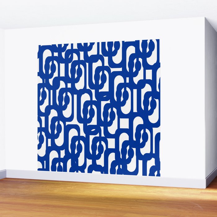 Bright Blue and White Mid-century Modern Loop Pattern  Wall Mural Gallery Image 2
