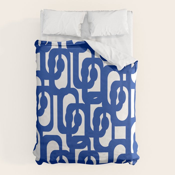 Bright Blue and White Mid-century Modern Loop Pattern  Duvet Cover Gallery Image 1