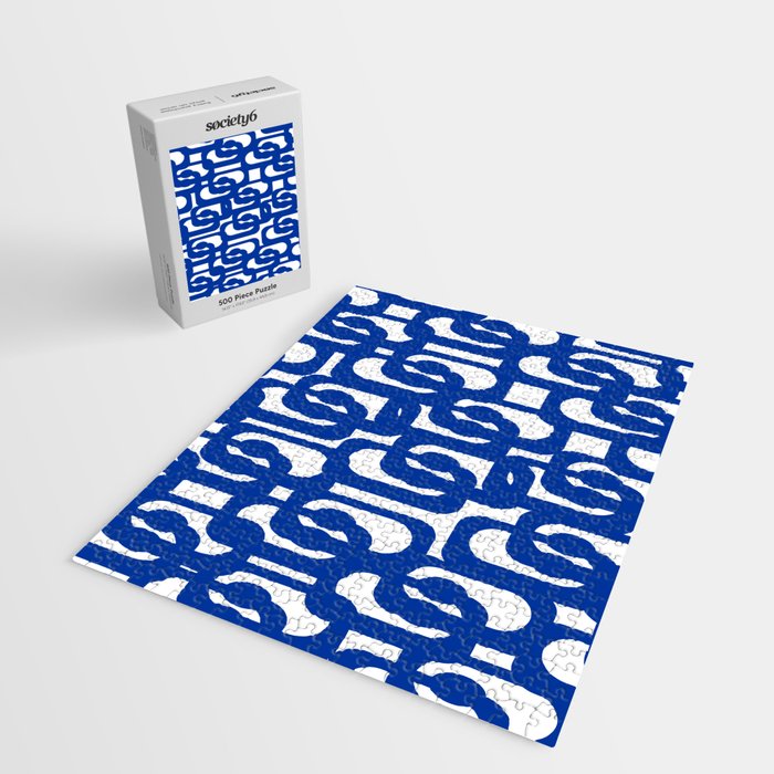 Bright Blue and White Mid-century Modern Loop Pattern  Jigsaw Puzzle Gallery Image 2