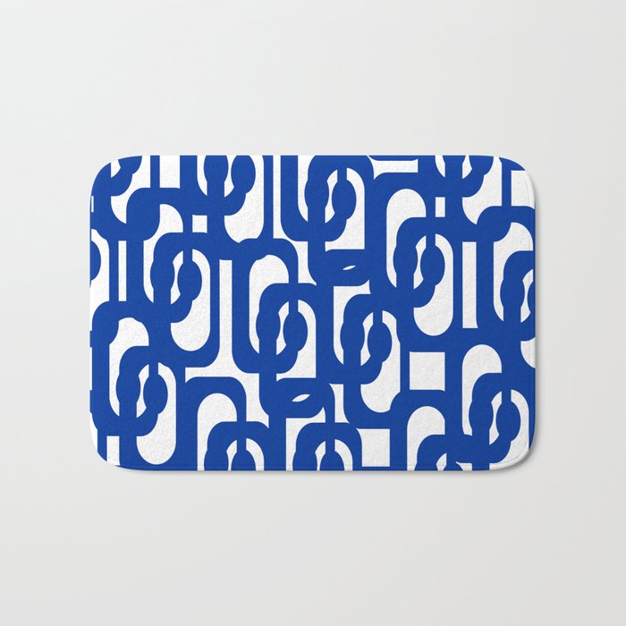 Bright Blue and White Mid-century Modern Loop Pattern  Bath Mat Gallery Image 1