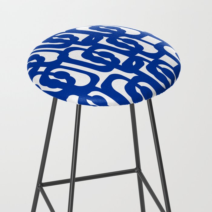Bright Blue and White Mid-century Modern Loop Pattern  Stool Gallery Image 2