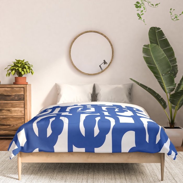 Bright Blue and White Mid-century Modern Loop Pattern  Comforter Gallery Image 3