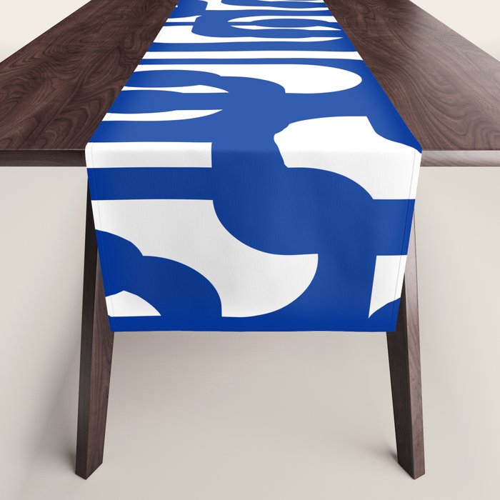 Bright Blue and White Mid-century Modern Loop Pattern  Table Runner Gallery Image 1