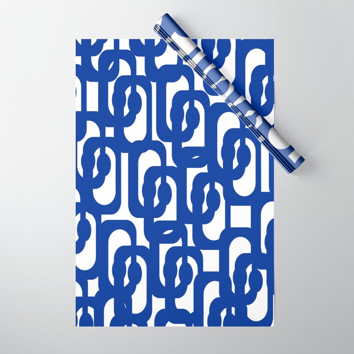 Bright Blue and White Mid-century Modern Loop Pattern  Wrapping Paper Gallery Image 1