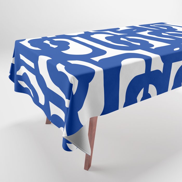 Bright Blue and White Mid-century Modern Loop Pattern  Tablecloth Gallery Image 1