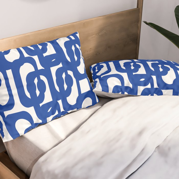 Bright Blue and White Mid-century Modern Loop Pattern  Pillow Sham Gallery Image 2