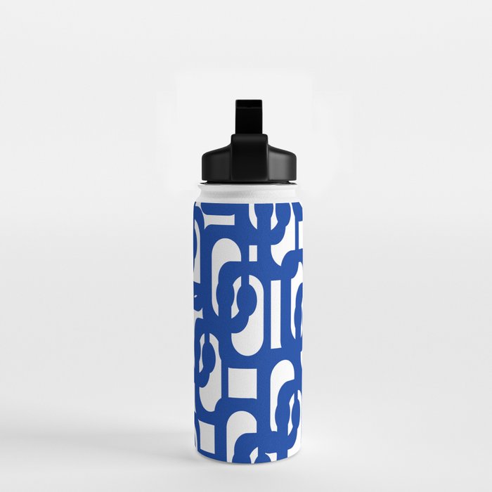 Bright Blue and White Mid-century Modern Loop Pattern  Water Bottle Gallery Image 2