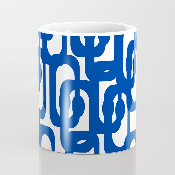 Bright Blue and White Mid-century Modern Loop Pattern  Coffee Mug Gallery Image 4
