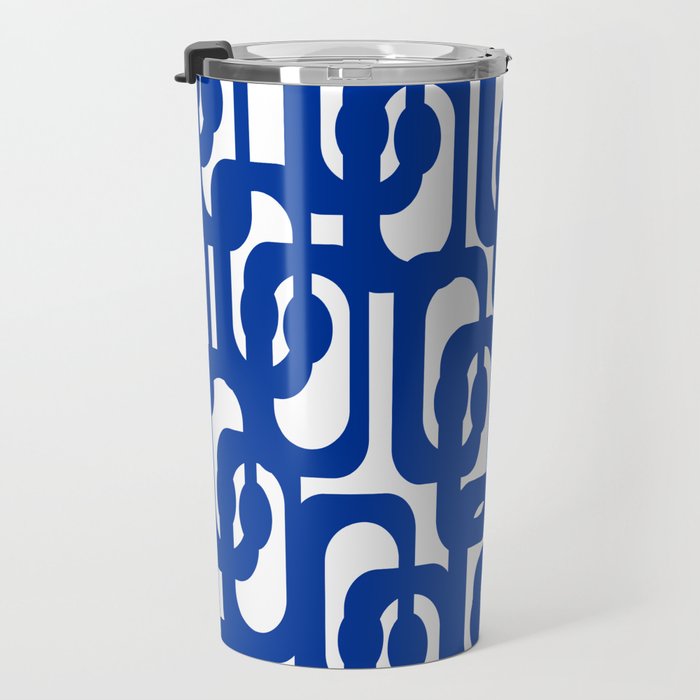 Bright Blue and White Mid-century Modern Loop Pattern  Travel Mug Gallery Image 3