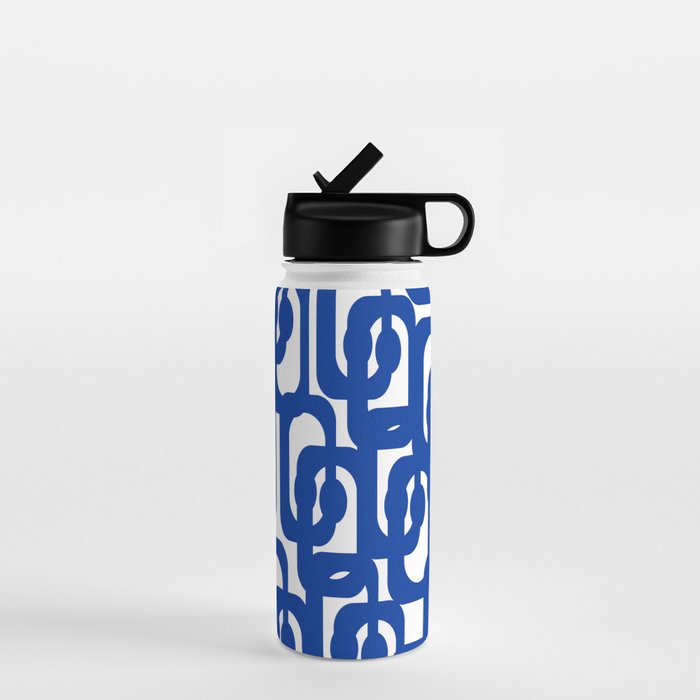 Bright Blue and White Mid-century Modern Loop Pattern  Water Bottle Gallery Image 1