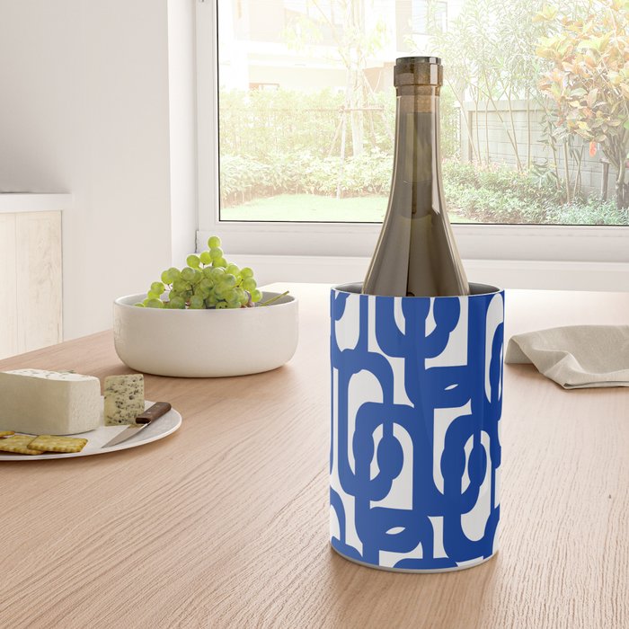 Bright Blue and White Mid-century Modern Loop Pattern  Wine Chiller Gallery Image 4