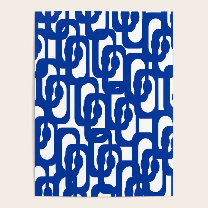 Bright Blue and White Mid-century Modern Loop Pattern  Poster Gallery Image 1