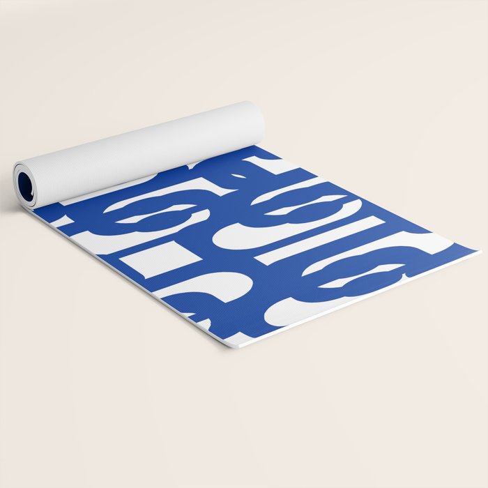 Bright Blue and White Mid-century Modern Loop Pattern  Yoga Mat Gallery Image 2