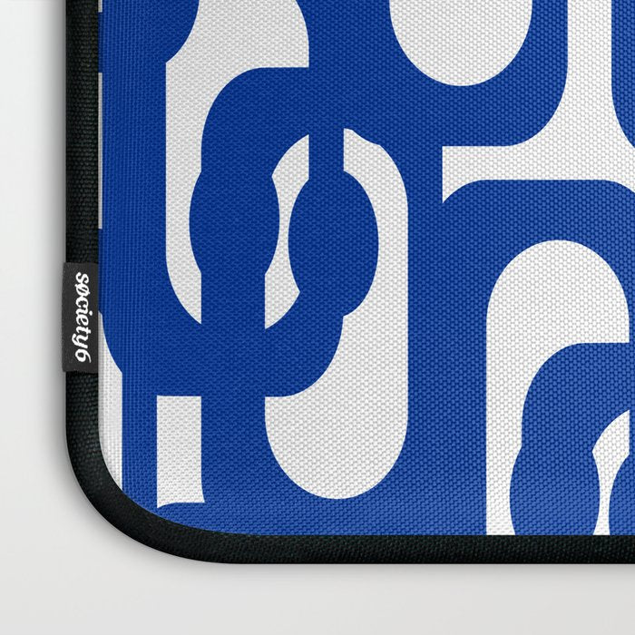 Bright Blue and White Mid-century Modern Loop Pattern  Laptop Sleeve Gallery Image 3