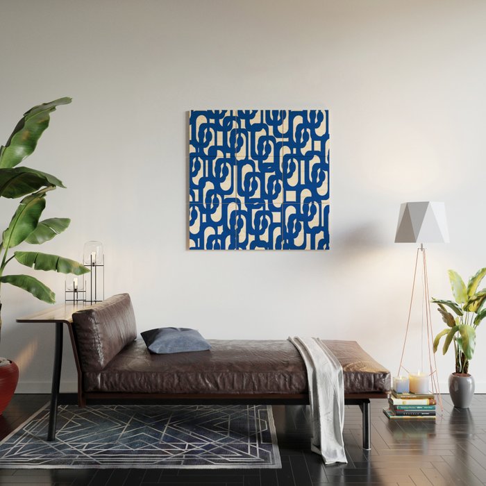 Bright Blue and White Mid-century Modern Loop Pattern  Wood Wall Art Gallery Image 2