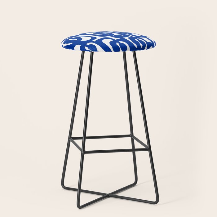 Bright Blue and White Mid-century Modern Loop Pattern  Stool Gallery Image 1
