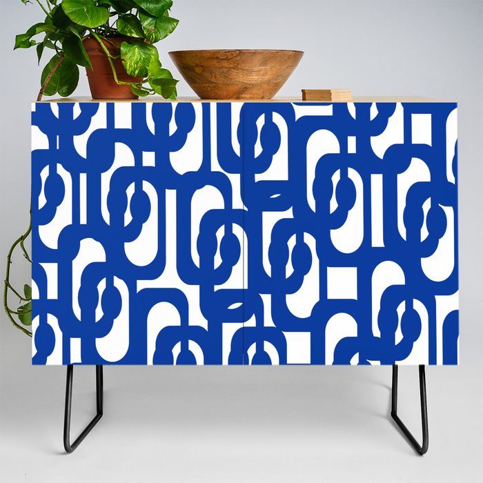 Bright Blue and White Mid-century Modern Loop Pattern  Credenza Gallery Image 2