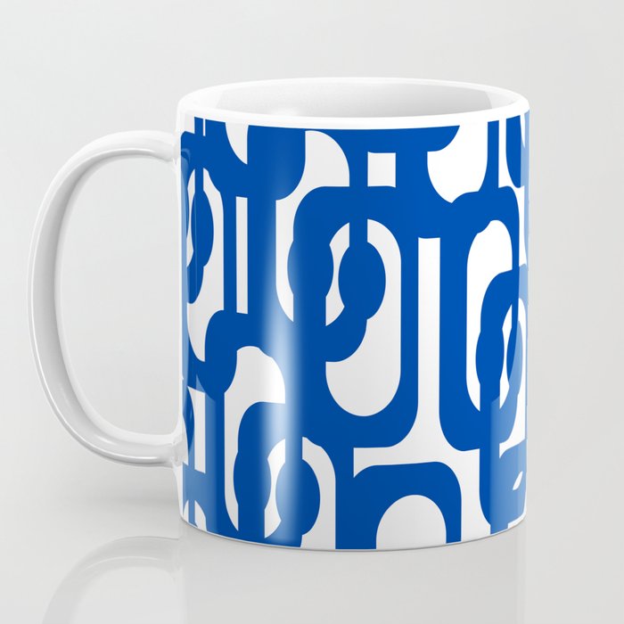 Bright Blue and White Mid-century Modern Loop Pattern  Coffee Mug Gallery Image 3