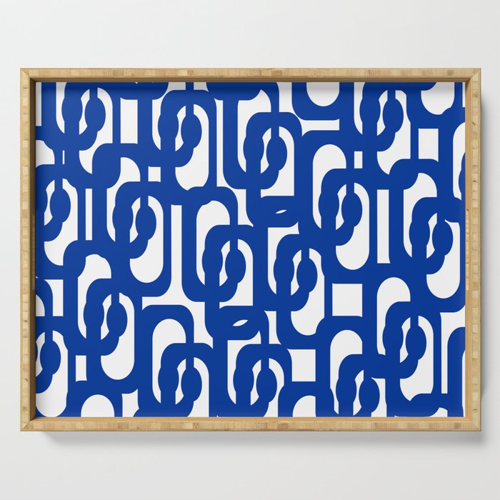Bright Blue and White Mid-century Modern Loop Pattern  Serving Tray Gallery Image 1