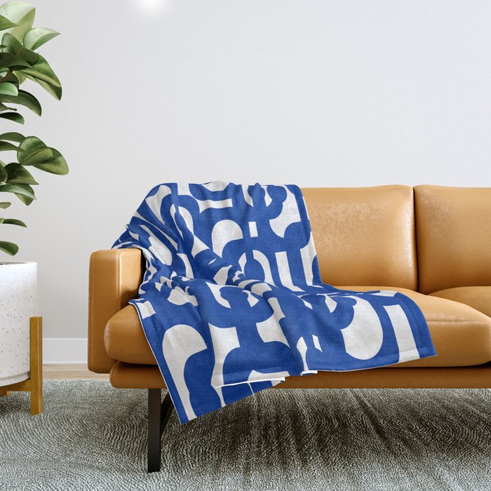 Bright Blue and White Mid-century Modern Loop Pattern  Throw Blanket Gallery Image 1