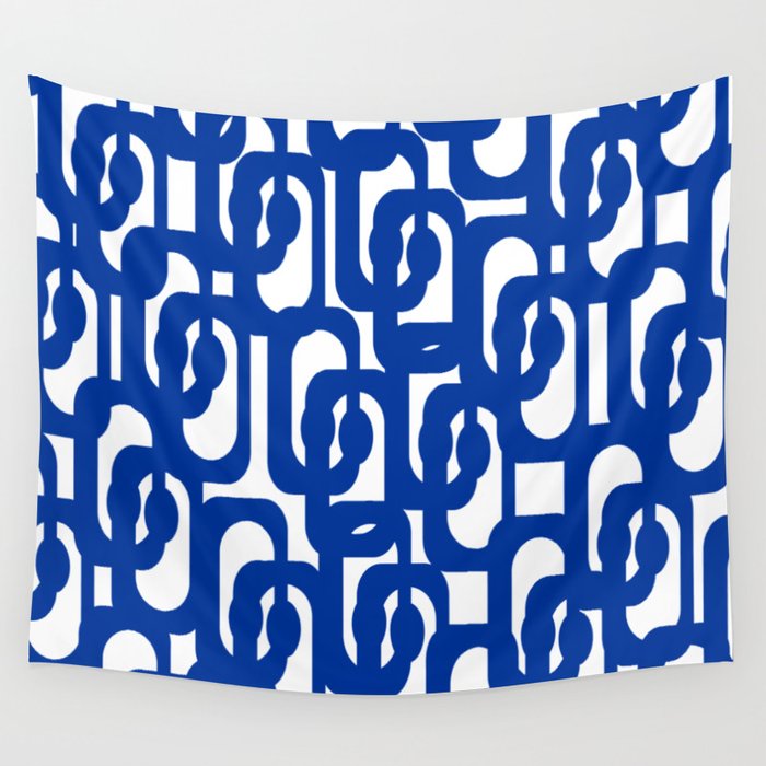 Bright Blue and White Mid-century Modern Loop Pattern  Wall Tapestry Gallery Image 4