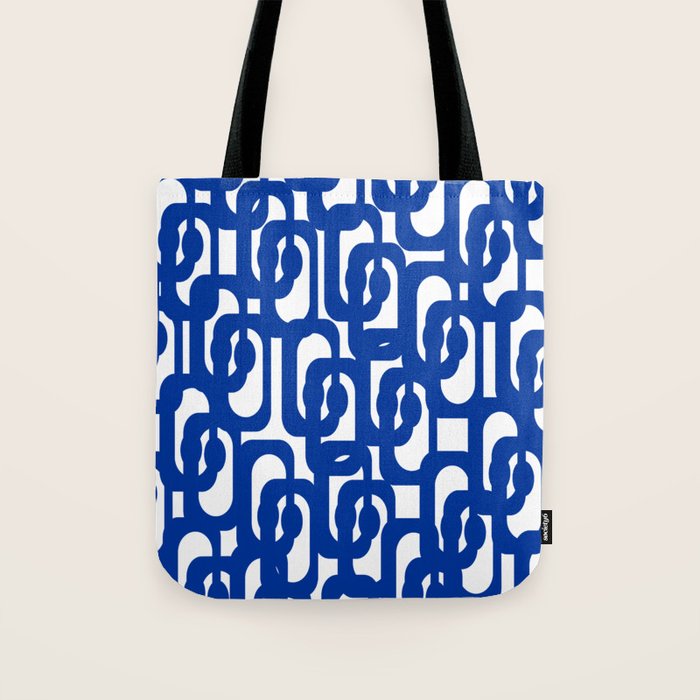 Bright Blue and White Mid-century Modern Loop Pattern  Tote Bag Gallery Image 1