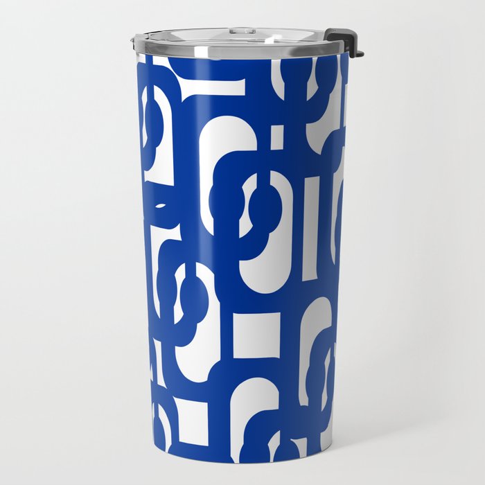 Bright Blue and White Mid-century Modern Loop Pattern  Travel Mug Gallery Image 2