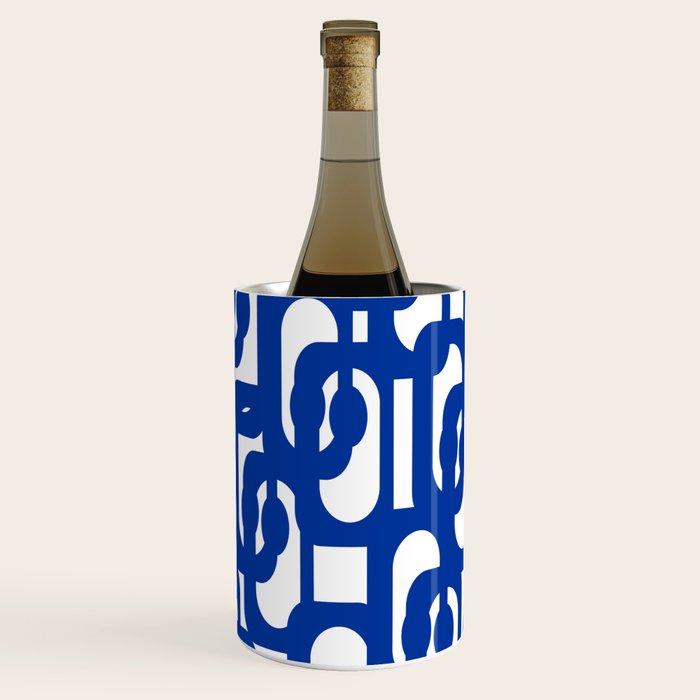 Bright Blue and White Mid-century Modern Loop Pattern  Wine Chiller Gallery Image 3