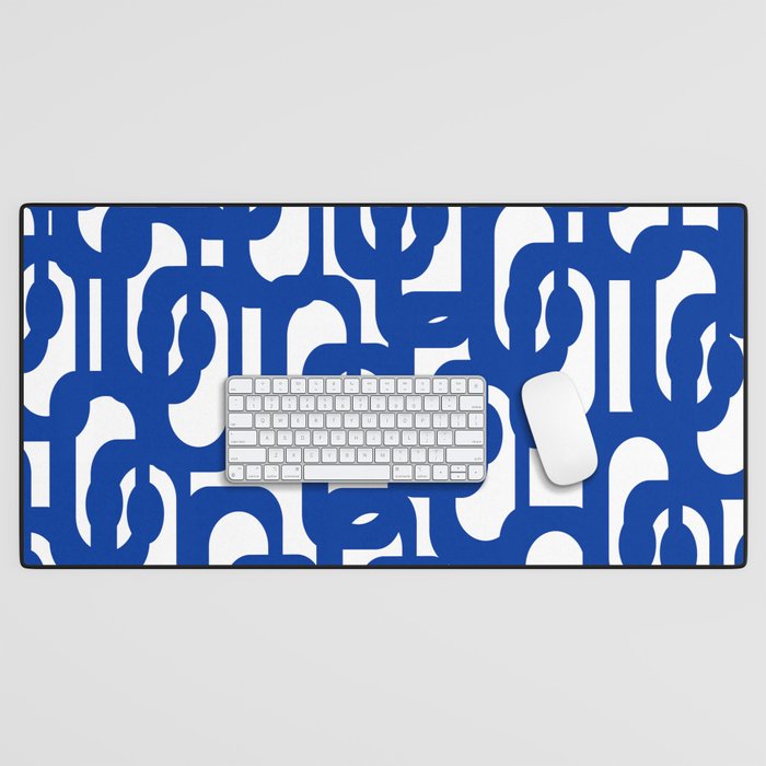 Bright Blue and White Mid-century Modern Loop Pattern  Desk Mat Gallery Image 1