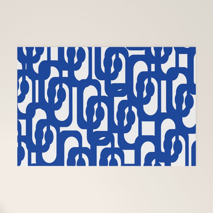 Bright Blue and White Mid-century Modern Loop Pattern  Welcome Mat Gallery Image 1